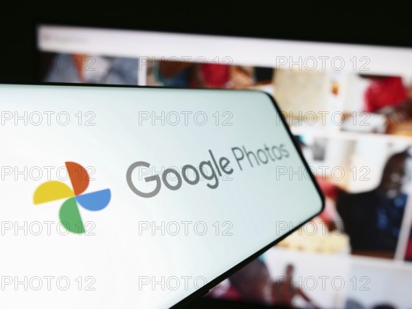 Stuttgart, Germany, 09-23-2023: Cellphone with logo of image storage platform Google Photos on