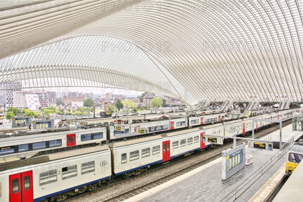Liege, Belgium, June 2021: Indoor scene of the Train station of liege guillemins with railroad