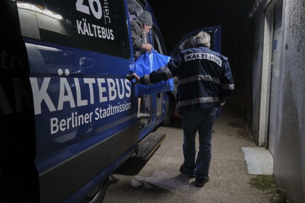 Germany, Berlin, 25 November 2018, Berlin City Mission cold weather bus, a Danish person seeking