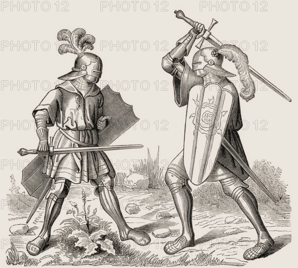 A single combat, fighting knights in armour, 15th century