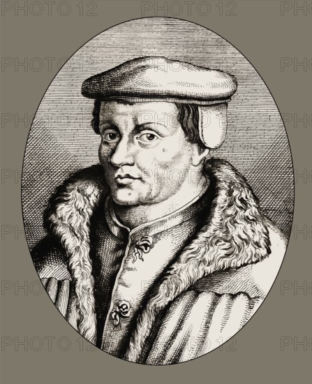 Thomas Müntzer, 1489 – 1525, German preacher and theologian, digitally edited after a print by