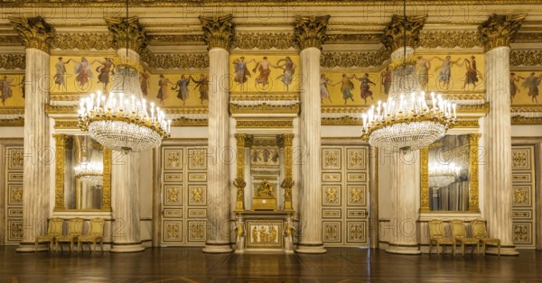 Turin, Italy, Circa January 2022: romantic old ballroom interior in Royal Palace, 1842, Europe