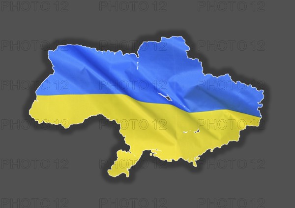 Outline map of Ukraine designed with the national flag