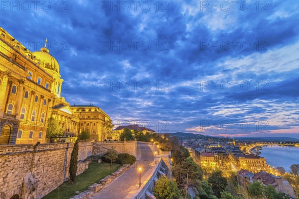 Budapest Hungary, city skyline night at Buda Castle and Danube River