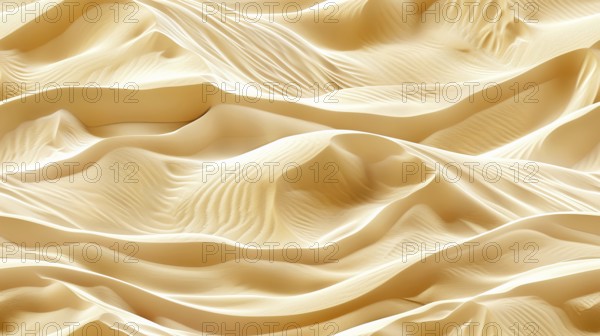 An abstract depiction of sand dunes with smooth, flowing, cream and yellow textures, AI generated