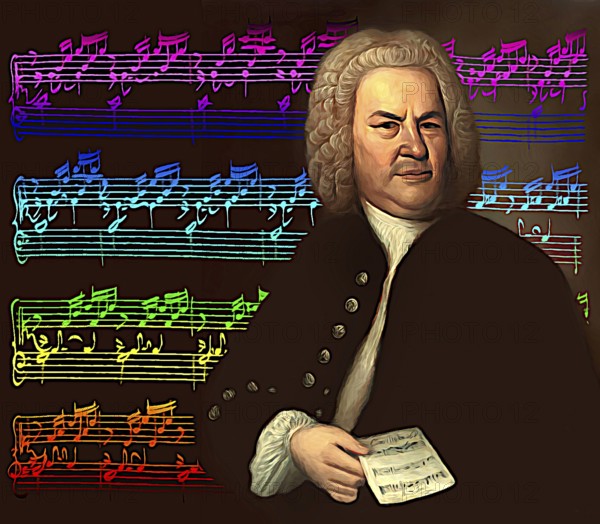 Johann Sebastian Bach, 1685, 1750, German composer, digital edited according to a painting by Elias