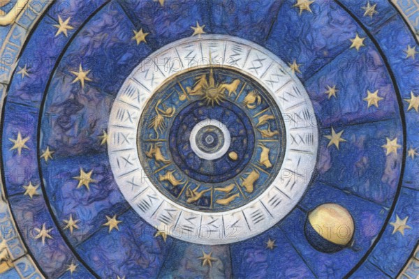 Astrological zodiac background. Vintage illustration art, grunge design. Concept of destiny,