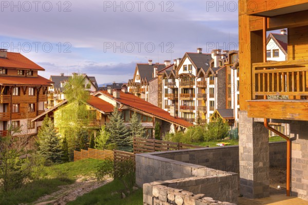 Bansko, Bulgaria summer houses, hotel town panorama of bulgarian all season resort