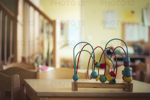 Close up of colorful wooden toy for learning and socialization