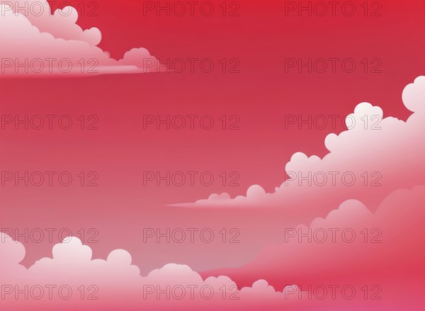 Serene sky filled with red clouds and clear patches in a cartoonish style, AI generated