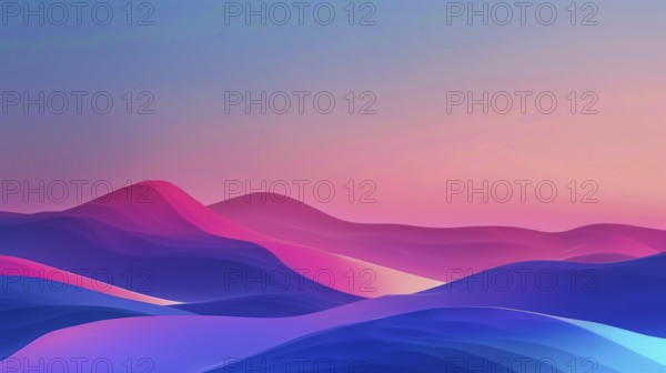 Abstract mountain landscape with smooth gradients of pink and blue, presenting a serene environment