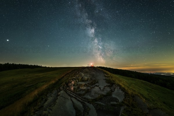 Wasserkuppe, Abtsrodaer Kuppe at night with Milky Way, Gersfeld, Rhön, Hesse, Germany, Europe