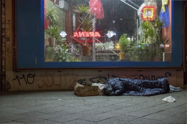 Germany, Berlin, 09.02.2018, Cold bus of the Berlin City Mission, camp of a homeless person, Europe