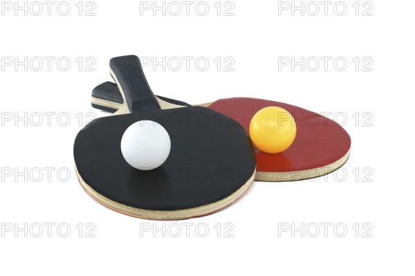 Pair of table tennis rackets and a table tennis balls isolated on white background, table tennis