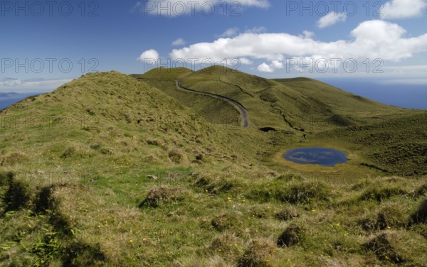 Small cater lake on the rim in the East of Pico Island, Azores, Portugal, Europe