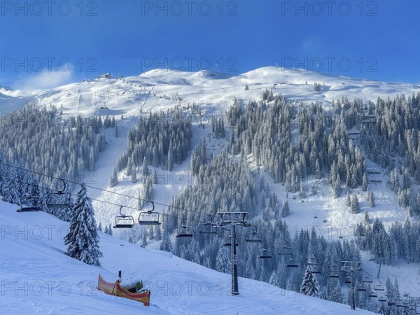 Snow-covered winter landscape in the Silvretta Montafon ski area in Vorarlberg, Austria, Europe