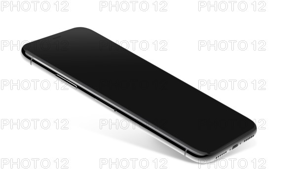 A sleek, modern black smartphone featuring a large touchscreen and a minimalist design