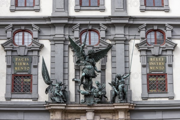 Baroque façade of the Zeughaus with St Michael's Group on Zeugplatz in the old town centre of