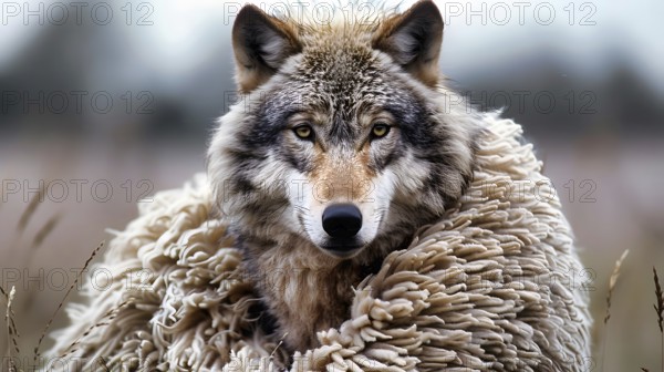 Symbolic image for the proverb, a wolf in sheep's clothing, AI generated, AI generated