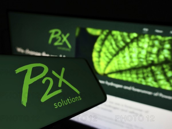 Stuttgart, Germany, 03-29-2022: Cellphone with logo of Finnish hydrogen company P2X Solutions Oy on