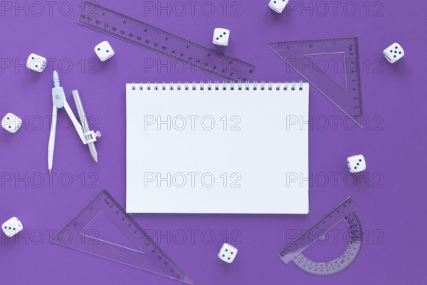 Math rulers supplies with dices empty notebook