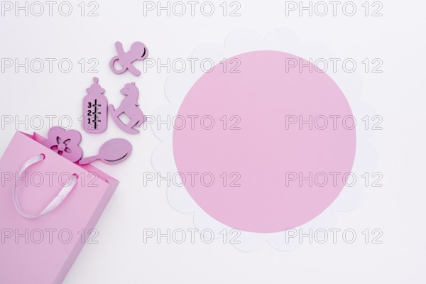 Top view cute little baby girl accesories with copy space