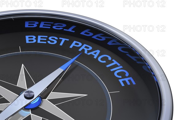 3D rendering of an compass with the words best practice