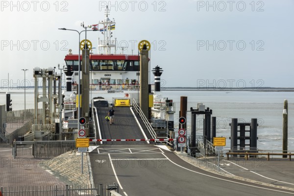 Ferry docking at Holwert pier, ferry terminal, Holwerd, Friesland, Netherlands