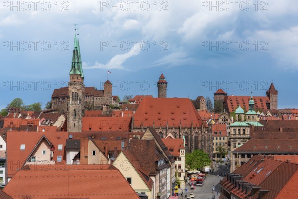 Panoramic view of Nuremberg's old town and the Imperial Castle, Germany, Europe