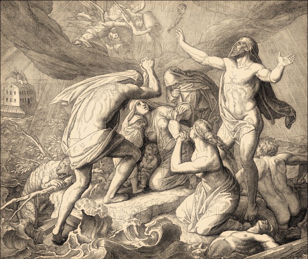 Noah's Ark and the Flood, Old Testament, by Julius Schnorr von Carolsfeld, 1860