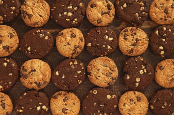 Chocolate cookie biscuits grid rows arrangement