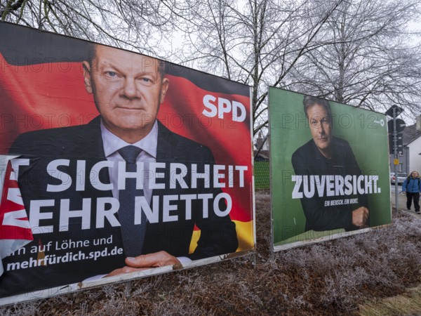 Election posters for the federal election on 23 February 2025 of the SPD party with a portrait of