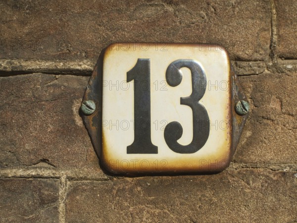 House number sign, number 13, digit, anniversary, birthday, vintage, North Rhine-Westphalia,