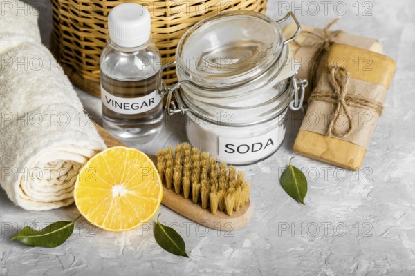 High angle eco friendly cleaning products collection