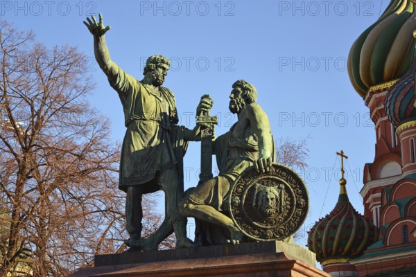 Dmitry Pozharsky and Kuzma Minin monument on Red Square near Cathedral of Vasily the Blessed