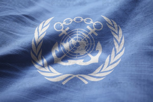 Closeup of Ruffled International Maritime Organization Flag, International Maritime Organization