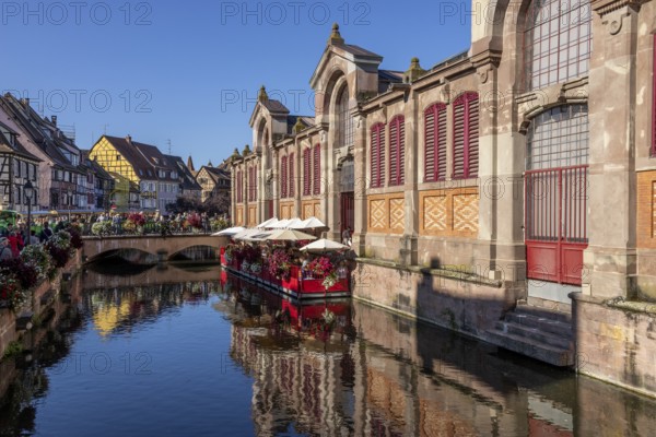 Market hall Marché Couvert Colmar on the canal, Petite Venise Colmar (Little Venice Colmar), Old