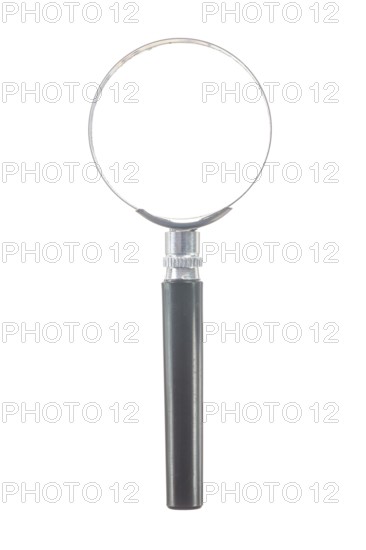 Large magnifying glass against a white background