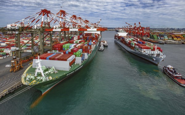 Super Post Panamax Container Ship Loading, Port of Elizabeth, Newark, New Jersey, USA, North