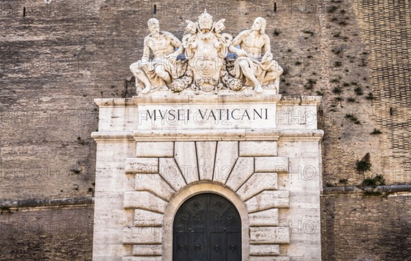ROME, ITALY - CIRCA SEPTEMBER 2020: the famous Vatican Museum building. Detail of the sign above