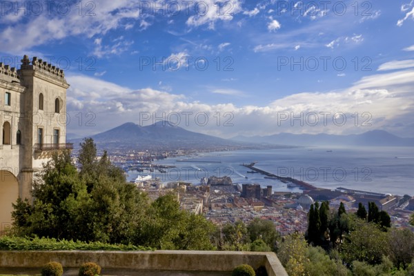Naples Campania Italy. View of the gulf of Naples and Mount Vesuvius