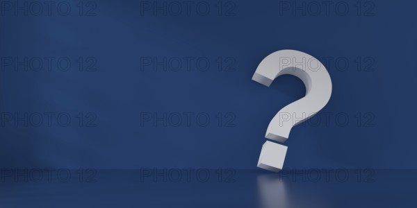 Fine 3d concept with a white question mark icon in a blue room with space for text