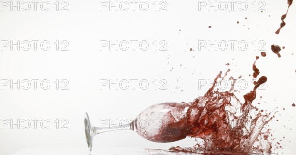 Glass of Red Wine Falling and Splashing against White Background