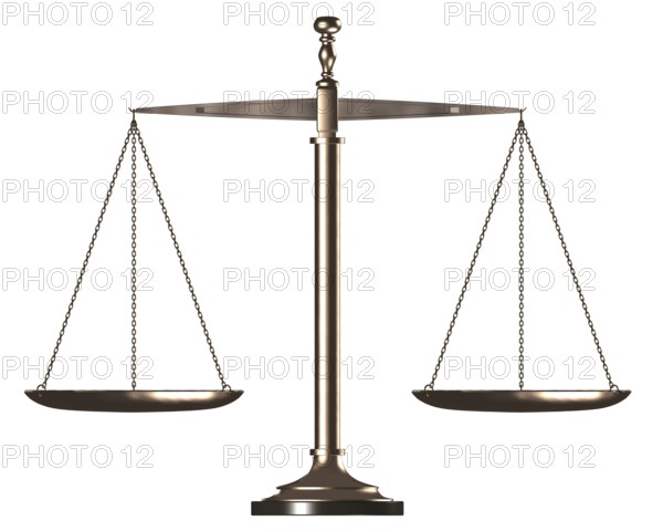 Bronze Balanced empty justice scales Conceptual photo-realistic 3D illustration Isolated silhouette