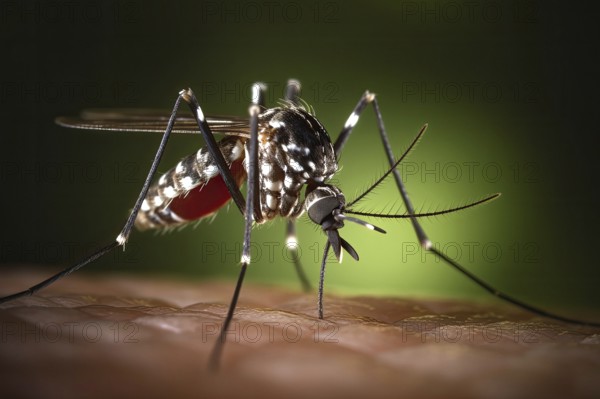 Close-up image of an African tiger mosquito with proboscis, AI generated