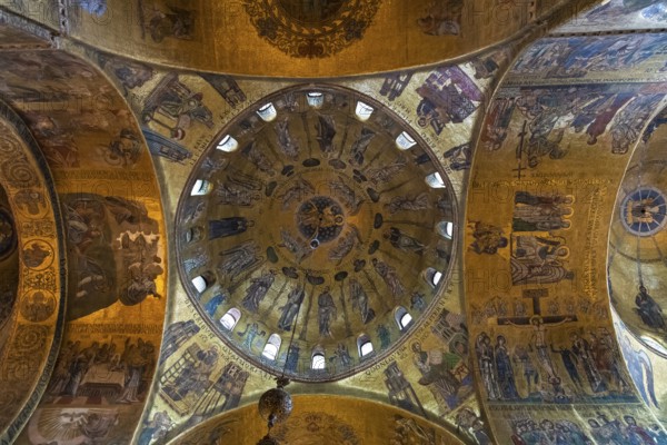 Interior view of St. Mark's Basilica, mosaics, frescoes, Venice, Veneto, Adriatic Sea, Northern