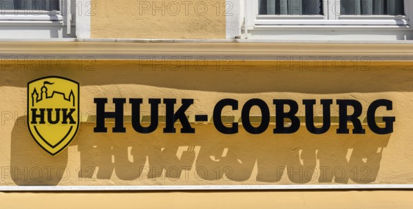 Logo and lettering, HUK-COBURG, Kempten, Allgäu, Bavaria, Germany, Europe
