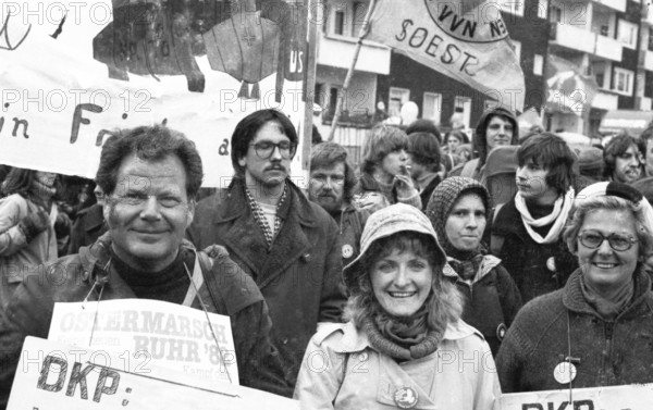 The traditional Easter March Ruhr 1982.DKP leadership with Herbert Mies, Germany, Europe