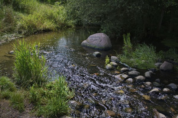 The little river Wuhle and the reference to its renaturation, district Marzahn-Hellersdorf, Berlin,