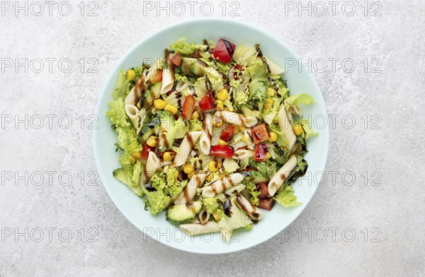Top view pasta salad with balsamic vinegar. Resolution and high quality beautiful photo